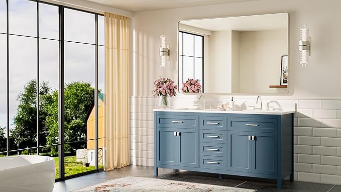 TETOTE 55 x 36 Inch Brushed Nickel Mirror Metal Framed Bathroom Mirror, Tempered Glass, Modern Farmhouse Wall Mounted Mirror for Decorative(Horizontal/Vertical)