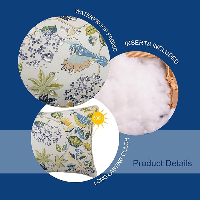 Pack of 2 Patio Lumbar Pillows, 12"x20" Fade Resistant Outdoor Waterproof Lumbar Pillow with Inners, Decorative Garden Lumbar Cushions for Home Patio Terrace Sofa Use