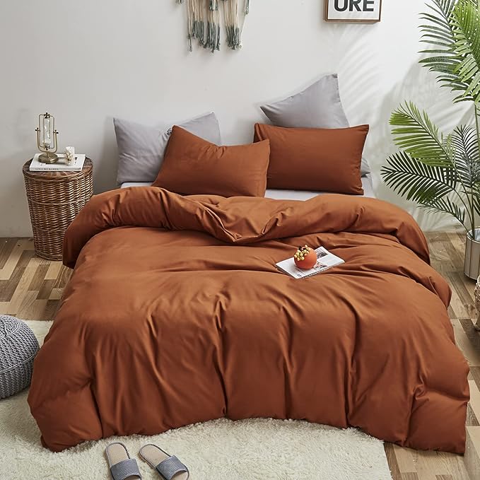 Cottonight Pumpkin Comforter Cal King Rust Burnt Orange Bedding Comforter California King Terracotta Caramel Solid Color Blanket Quilts Reddish Brown Plus Size Comforter Set for Women Men
