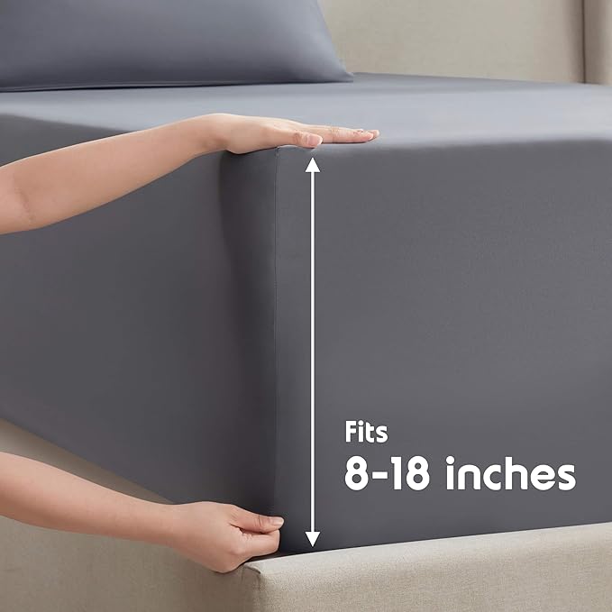 Nestl Short Queen Sheet Set - 1800 Ultra-Soft Microfiber - Double Brushed - Deep Pockets - Easy Fit - 4 Piece Set - Bed Sheets (Short Queen, Dark Grey)