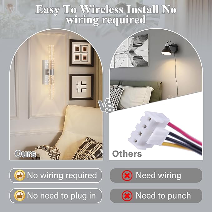 Battery Operated Sliver Wall Sconces Set of 2 Rechargeable Battery Powered Wall Light with 12000mAh Not Hardwired Dimmable Wall Lamp Fixtures for Bedroom Living Room 20.9 Inches