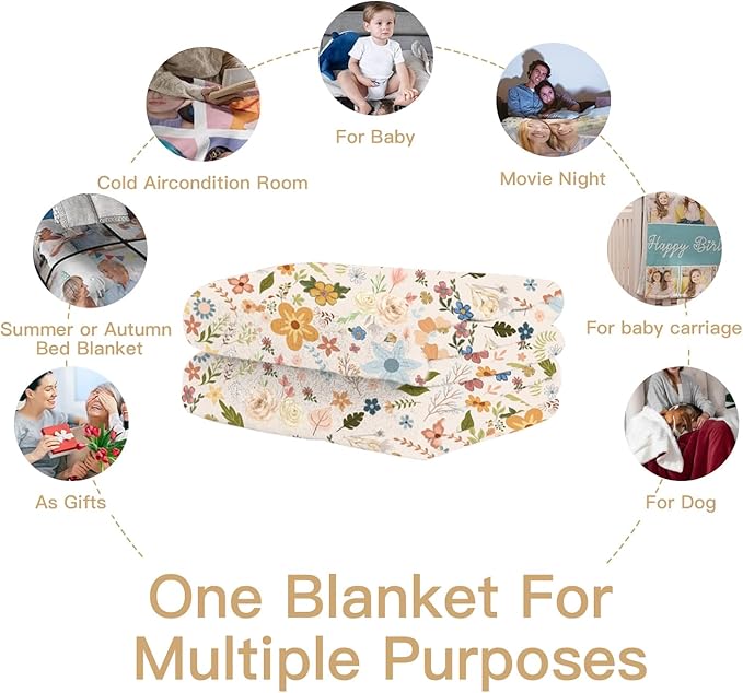 Floral Fluffy Cozy Blanket for Bed-Boho Super Soft Throw Blanket for Couch-Floral Birthday Gift for Women Queen Size 40×50 inches