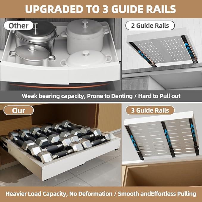 2 Pack Expandable Pull Out Cabinet Organizer, Width (12"-19" ) & Depth (16.5"-22")No Drill Adjustable Cabinet Pull Out Shelves for Kitchen,Pantry, Adhesive Roll Out Shelves for Kitchen Cabinets-White