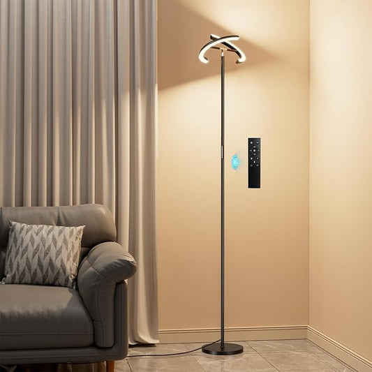 LED Floor Lamp - 70" Tall Modern Standing Lamp with 2 Rotatable Lights, Remote & Touch Control, 24W Bright Stepless Dimmable, Ideal for Living Room Bedroom Office(Black)