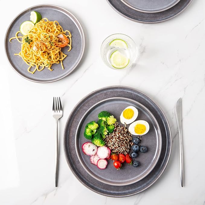 AmorArc Stoneware Dinnerware Sets,Round Reactive Glaze Ceramic Plates and Bowls Set,Highly Chip and Crack Resistant | Dishwasher & Microwave Safe Dishes,Service for 4 (12pc)