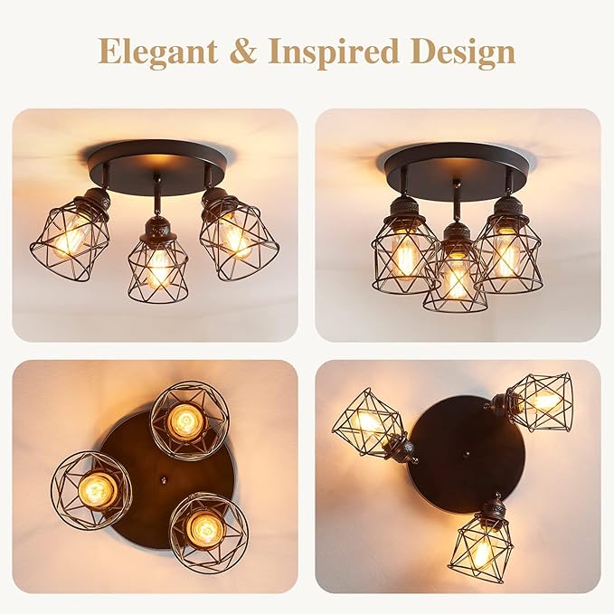 Kitchen Light Fixtures, Adjustable Semi Flush Mount Ceiling Light with E26 Base, Multi-Directional Lamp for Kitchen, Hallway, Dining Room, Farmhouse, Entryway