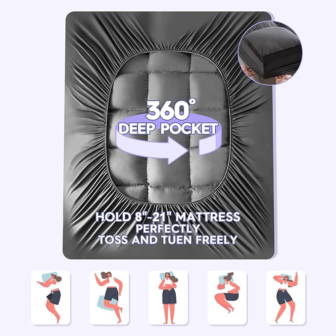 ABENE Mattress Topper Queen for Back Pain Relief, Extra Thick Mattress Pad Pillowtop, Soft Mattress Protector Cover with 8"-21" Deep Pocket, Overfilled Down Alternative Filling (Gray, Queen)