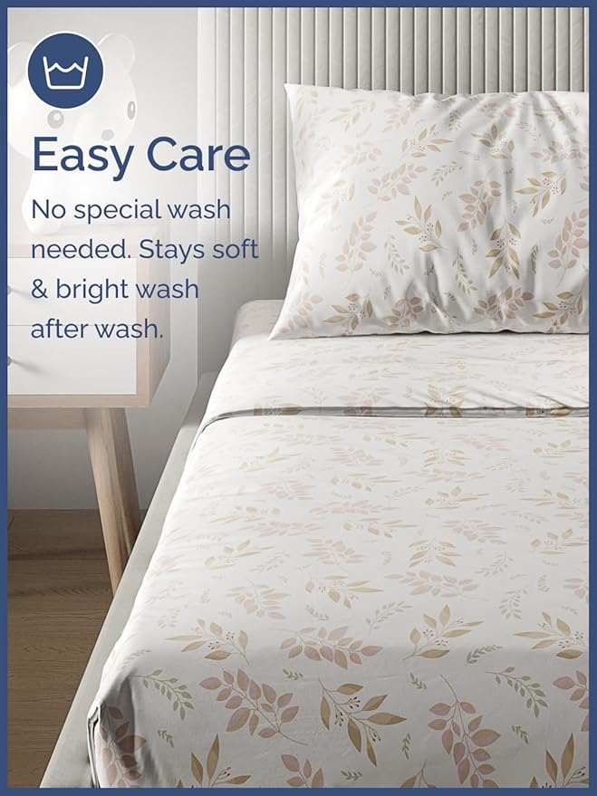 Kids Leaves Full 4 Piece Sheet Set - Boys, Girls, Teens, Toddler - Easy Fit Deep Pockets - Breathable, Hotel Quality Bedding Sheets - Machine Washable - Wrinkle Free - Cute, Cozy, Soft - CGK Linens