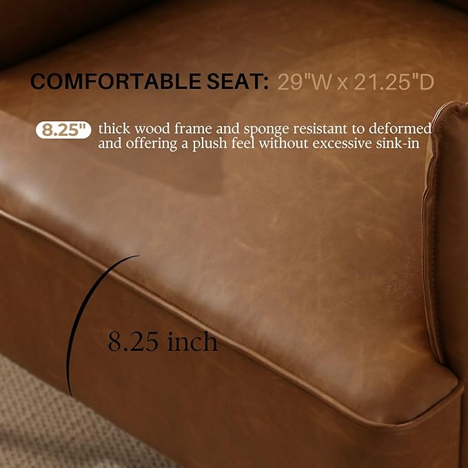 Mid Century Modern Accent Chairs Armchairs Set of 2, Brown PU Leather Living Room Chair Sofa Lounge Chair with Metal Legs Reading Chair with Armrest for Bedroom Office Apartment