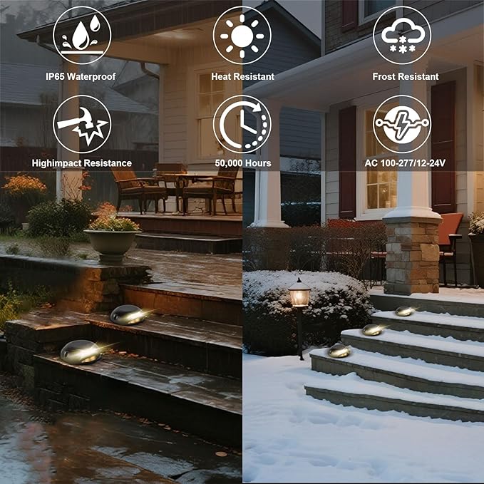 Outdoor Step Lights,High Voltage 120V 110V,3W LED Deck Light Wire,Warm White 3000K,Aluminum Housing,Surface Mount Wall Lights,Indoor Stair Lighting for Landscape,Fence,Well,Pathway,Pack of 4