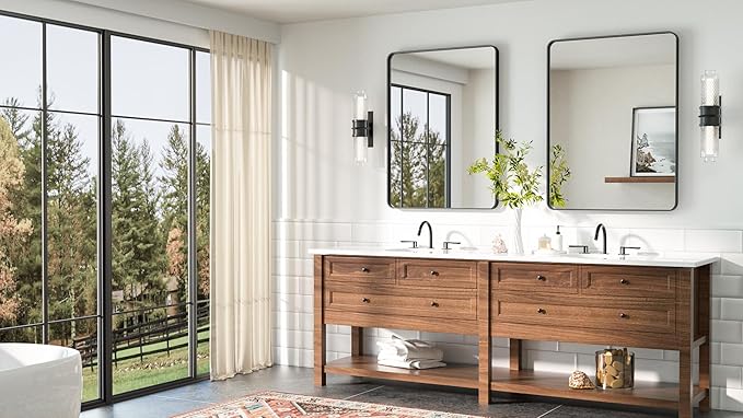 TETOTE Black Bathroom Mirror 24 x 32 Matte Black Metal Framed Vanity Mirror, Tempered Glass, Wall Mounted for Bathroom, Entryway, Bedroom, Living Room(Horizontal/Vertical)