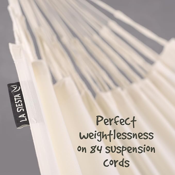 LA Siesta Brisa Classic Hammock with Suspension Kit for Walls, Ceilings, & Square Beams, Handmade, Weather-Resistant, Tear-Resistant Hammock for Indoors & Outdoors, Size-Double - Vanilla