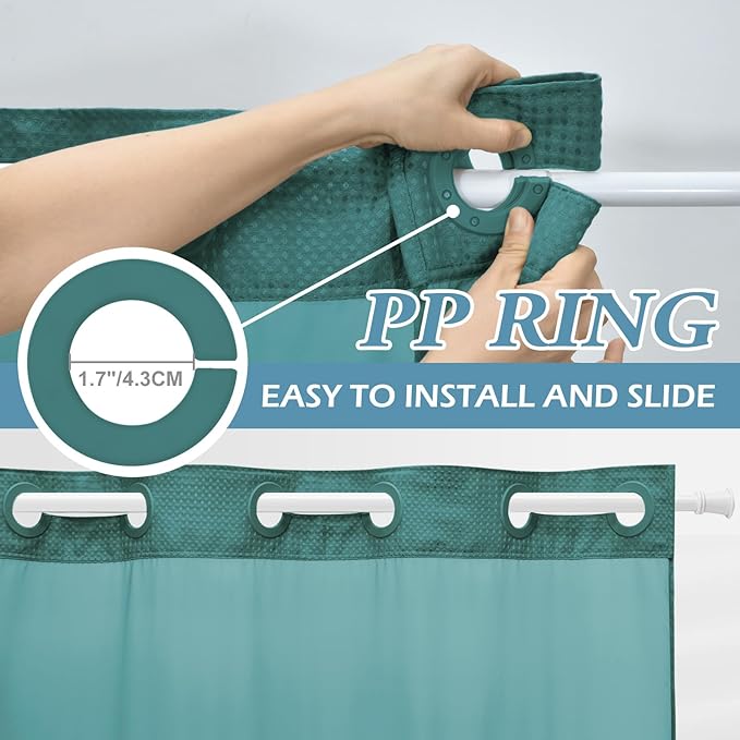 Seaweed Green Stall No Hook Shower Curtain with Snap in Liner,230GSM Waffle Weave Shower Curtains for Bathroom,54W x 80H