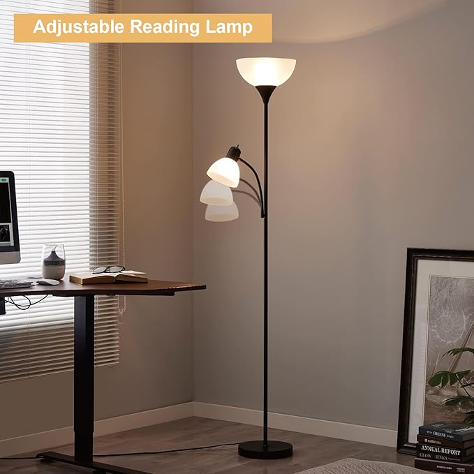 Floor Lamp with Reading Light, 68" Tall Lamp for 2 Head, Standing Lamps for Living Room, Bedroom, Corner, Office. No Bulbs