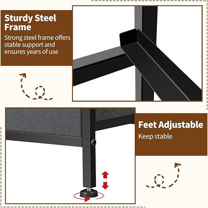 Dresser for Bedroom with 5 Drawers, Chest of Drawers, Storage Drawers Organizer Unit, Grey Wide Fabric Dresser with Fabric Bins for Closet, Living Room, Bedroom (Grey and Rustic Brown)