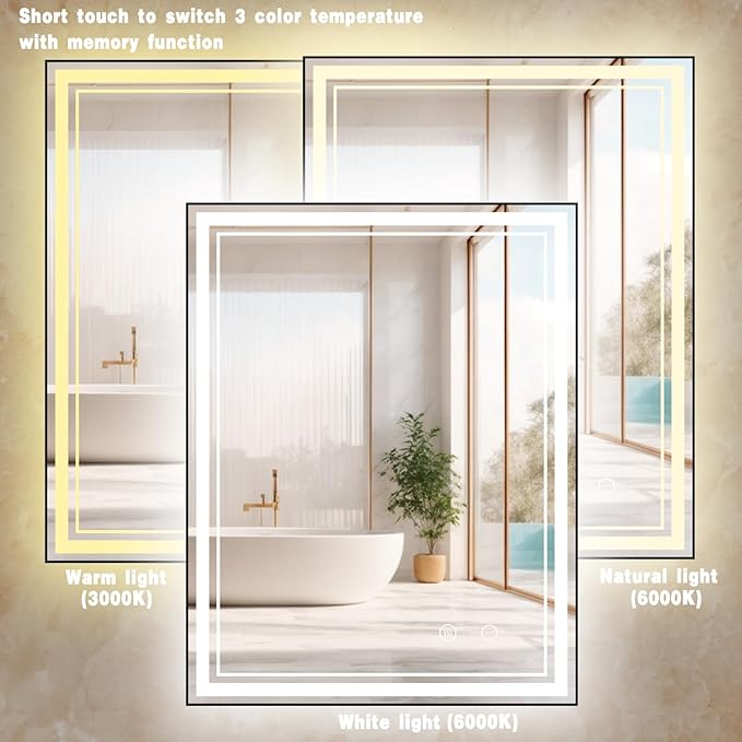 28" x 36" LED Bathroom Mirror with Lights Black Framed LED Mirror for Bathroom Lighted Bathroom Mirror Backlit and Front Black Aluminum Frame Anti-Fog Dimmable Vanity Smart Memory