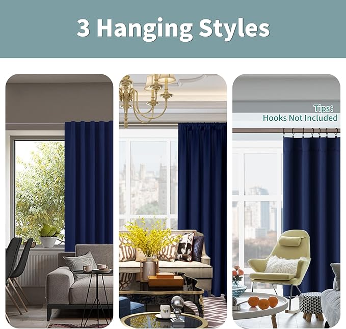 BGment Navy Blue 100% Blackout Curtains 84 Inches Long with Reducing Noise Liner, Rod Pocket and Back Tab Double Layer Full Room Darkening Window Curtain for Bedroom, 2 Panels, Each 52 x 84 Inch