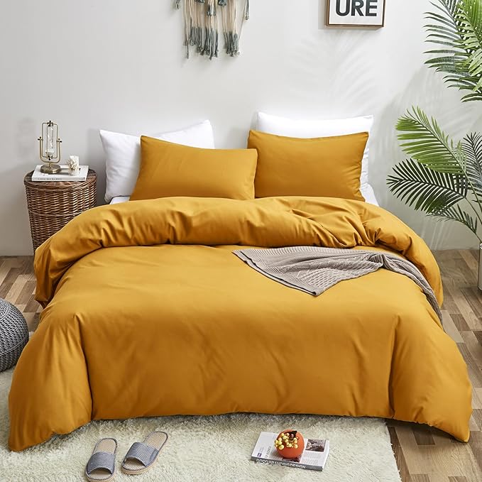 Luxlovery Mustard Yellow Comforter Set King Bedding Comforter Sets Men Women Solid Color Ginger Yellow Blanket Quilts Beathable Soft Cozy Puffy Lightweight Hotel Quailty Bedding Set