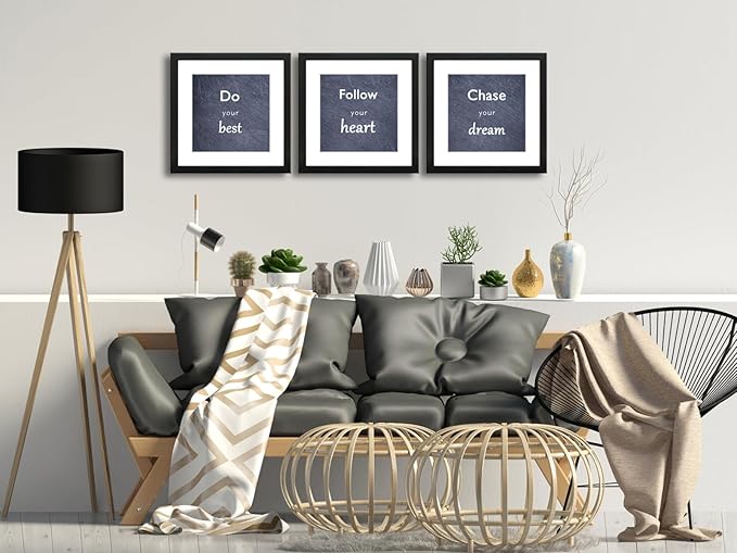 11x11 Picture Frame Set of 3 with Real Glass for Pictures 8x8 with Mat or 11x11 Without Mat, Wall Gallery or Tabletop display Photo Frames in Black