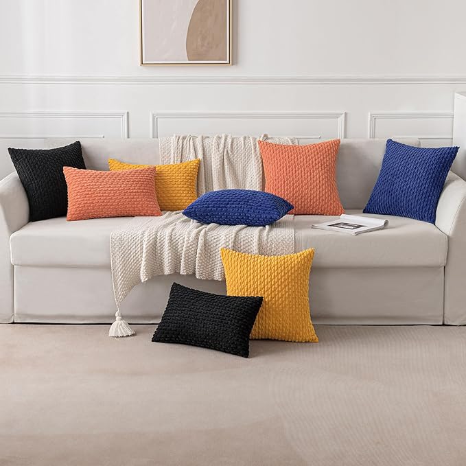 MIULEE Throw Pillow Covers Soft Corduroy Decorative Set of 2 Boho Striped Pillow Covers Pillowcases Farmhouse Home Decor for Couch Bed Sofa Living Room Spring 20x20 Inch Coral Red