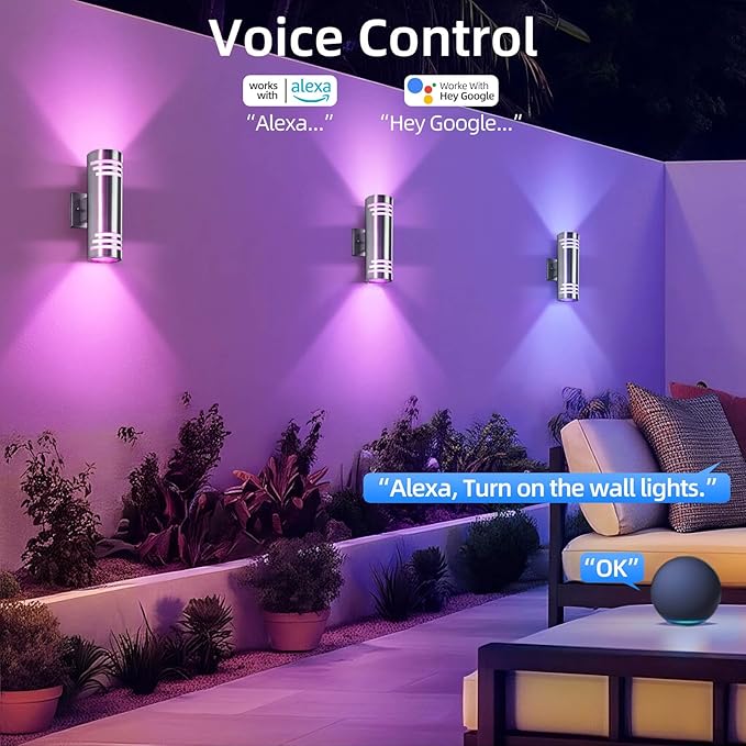 SHIMR Smart Outdoor Wall Lights RGBCW, Modern Color Changing Outdoor Sconce Cylinder Stainless Steel Exterior Light Fixture with Remote, Up and Down Outside Lights for House Home Theater Lighting
