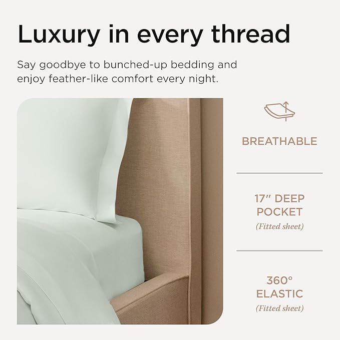 Threadmill Luxury Sheets for Full Size Mattress, 1000 Thread Count Supima Cotton Sheets for Full Mattress, 5-Star Hotel Quality 4 Piece Bed Sheets with Extra Deep Pocket, Seaglass