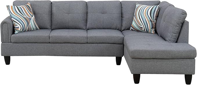 NicBex Sectional Couch 2 Pieces 66.5" L Sofa with Right Chaise Linen L Shaped Cloud Couch for Living Room Furniture Sets with Cushion, Modular Sofa for Living Room & Small Apartment, Gray