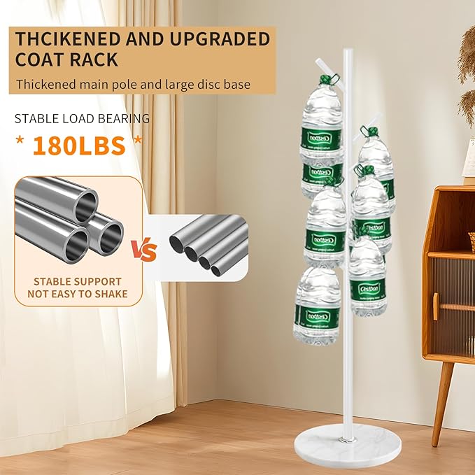Coat Rack Stand with Natural Marble Base, Metal Coat Rack Freestanding, Modern Coat Racks, Heavy Duty Standing Coat Tree Hanger for Jacket, Bag, Entryway, Office