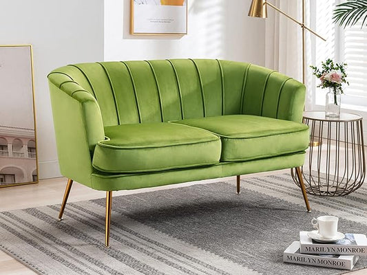 Velvet Loveseat Couch Sofa Luxury Modern Comfy Tufted Couch Chesterfield 2 Person for Living Room/Bedroom, Grass Green
