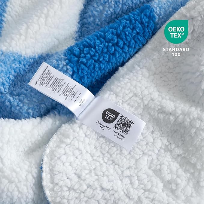 Cozy Bliss Ultra Soft Reversible Double Sherpa Sided Blanket, Buffalo Plaid Throw Blanket Fluffy Thick Warm Plush Fuzzy Blanket for Couch, Bed and Gifts (Light Blue, 50" x 60")