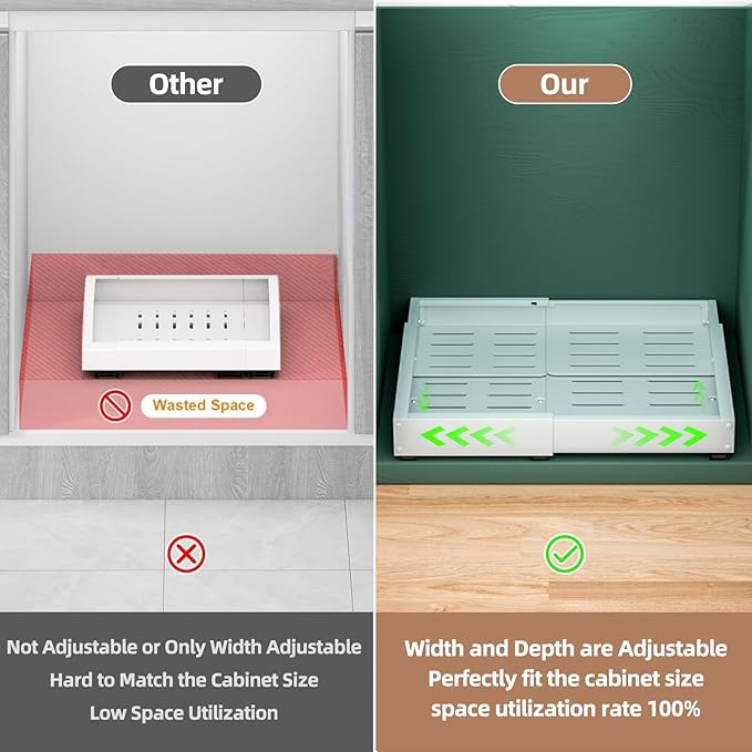 2 Pack Expandable Pull Out Cabinet Organizer, Width (12"-19" ) & Depth (16.5"-22")No Drill Adjustable Cabinet Pull Out Shelves for Kitchen,Pantry, Adhesive Roll Out Shelves for Kitchen Cabinets-White