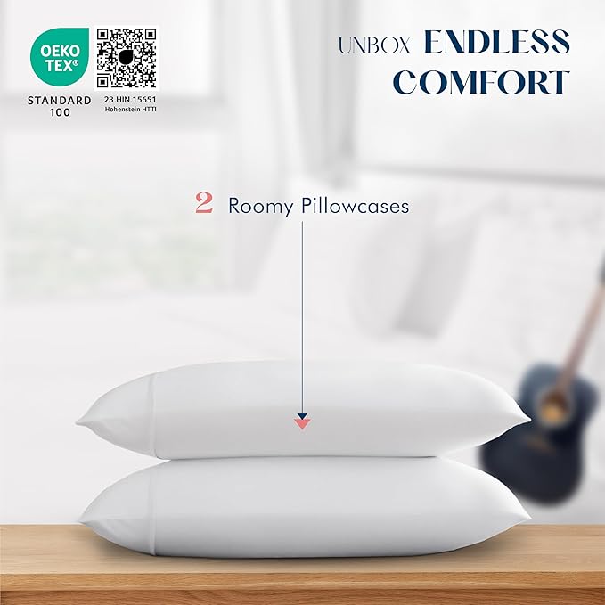 XOOX Linen 100% Cotton King Size Pillow Cases Set of 2-500 Thread Count Pillow Cases King Size Set of 2 (White), Luxuriously Soft Hotel Quality Sateen Weave Pillowcases, Crisp & Cool