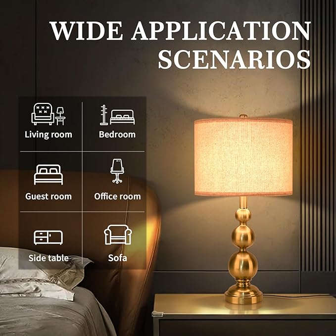 Gold Table Lamp Set of 2, 24.4" Table Lamps for Living Room, Gold Tall Skinny Table Lamps, Modern Buffet Lamp for Bedroom Bedside, Nightstand, Desk, End Table, Entry Way