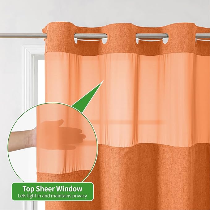 Stall No Hooks Needed Linen Textured Shower Curtain with Snap-in Fabric Liner Set,Hotel Luxury Decor Farmhouse Shower Curtains for Bathroom,Waterproof & Washable,54Wx80H,Burnt Orange