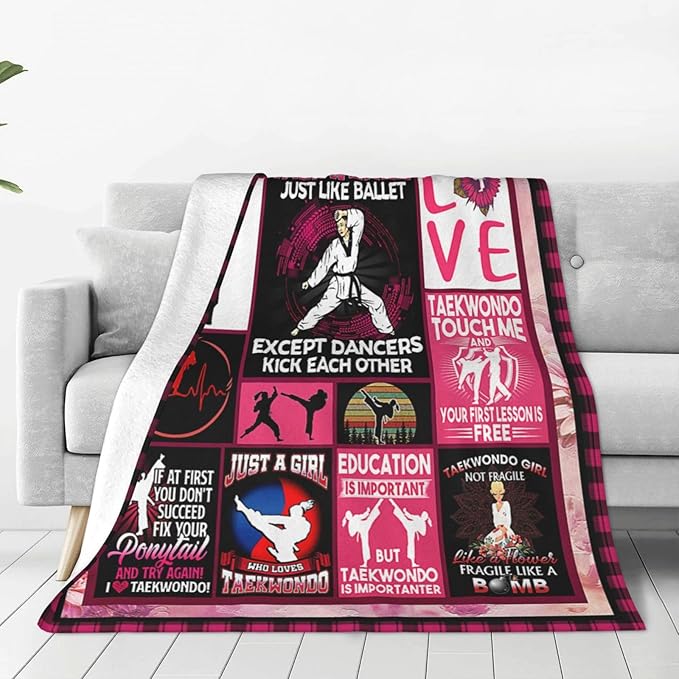 Taekwondo Blanket Taekwondo Throw Blanket Soft Fleece Flannel Tae Kwon Do Bedding Kickboxing Judo Gifts for Women Girls Lovers Adults Stuff Plush for Couch Sofa Bed Room Decor 60"X80"