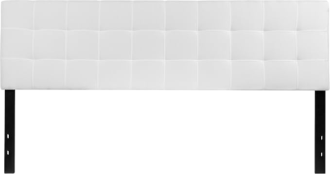 EMMA + OLIVER Quilted Tufted Upholstered King Size Headboard in White Fabric