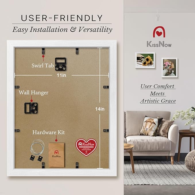 11x14 Picture Frame 4 Pack, White Solid Wood, Wall Gallery Poster Frame