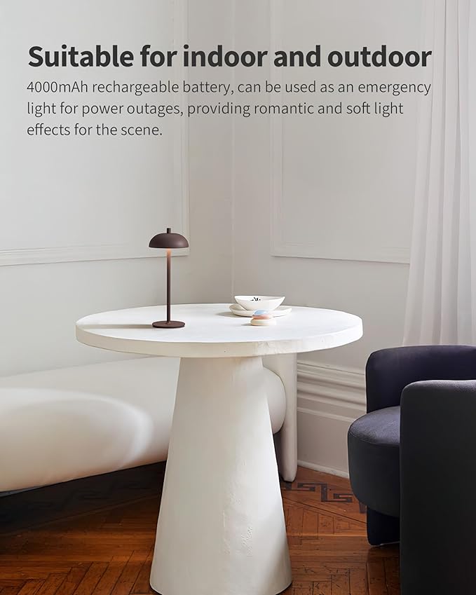 Cordless LED 12" Small Table Lamps Set of 2, Modern Portable Desk Lamp, 3 Color Dimming Rechargeable Battery Lights, for Bedroom, Outdoor, Restaurant, Bedside, Baby Night Light, Gifts (Brown)