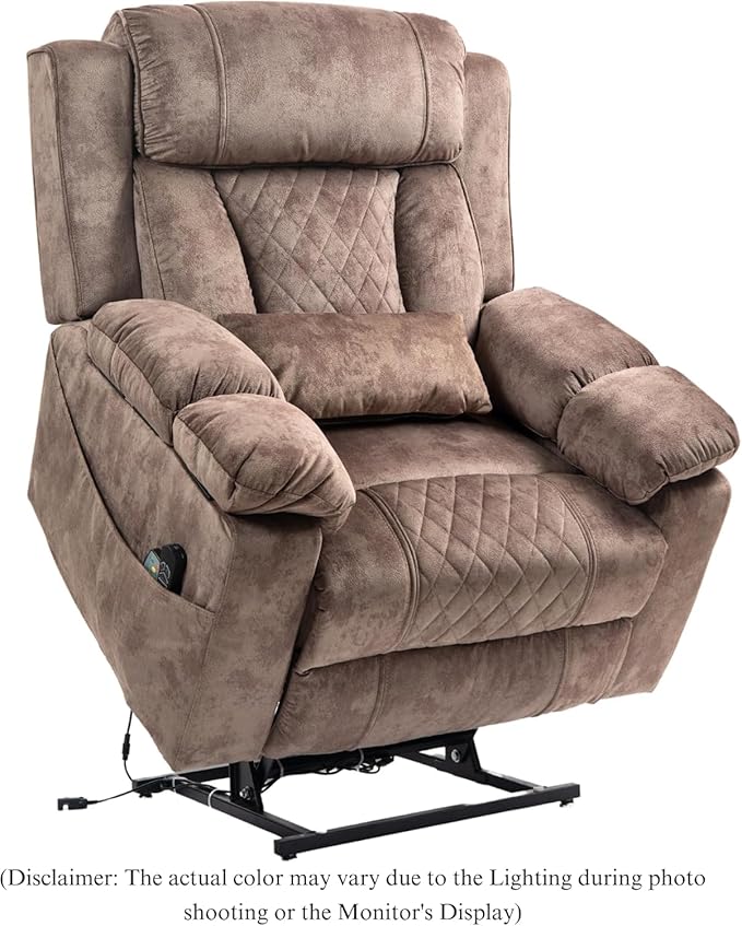 Big Man Power Lift Recliner for Elderly Adults 28 Inch Wide Seat, Lay Flat Lift Chair with Heat Massage, Flip Arm Storage Cup Holders, USB Type C Charging, 400 lbs