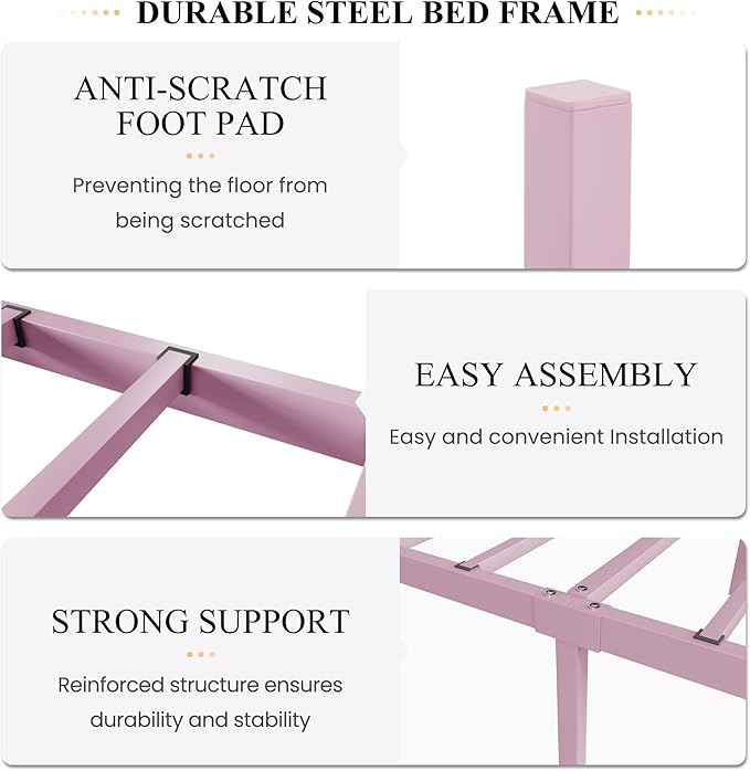 SHA CERLIN Twin Size Bed Frame for Kids,Metal Bed Frame with Butterfly Pattern Design Headboard and Footboard,No Box Spring Needed,Easy Assembly,Pink