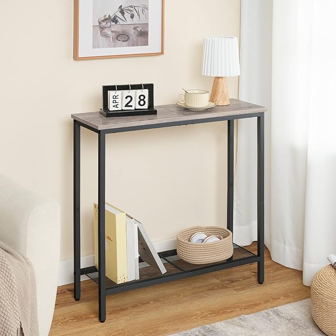 HOOBRO 29.5" Narrow Console Table, Small Entryway Table with Shelf, 2 Tier Thin Sofa Table, Behind Couch Table, Side Table, for Hallway, Living Room, Bedroom, Greige and Black BG74XG01