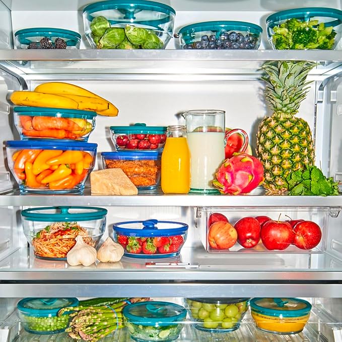 Anyday 2-Pack (2-Cup) Glass Food Storage Set with Glass Lids | Plastic-Free Meal Prep Set | Stackable Airtight Storage Container Set with Vented Lid for Microwave-Safe Reheating