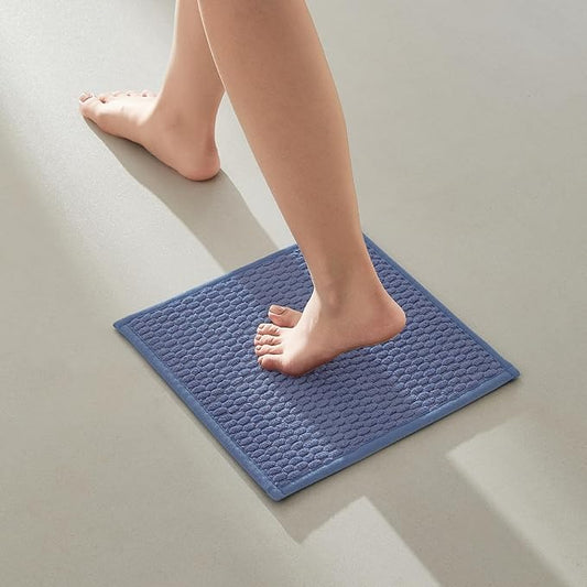 Small Bathroom Rugs Non Slip Washable Bath Rugs Super Absorbent Bathroom Rug Thin Quick Dry Low Pile Bath Mats, Denim Blue 12"x12"