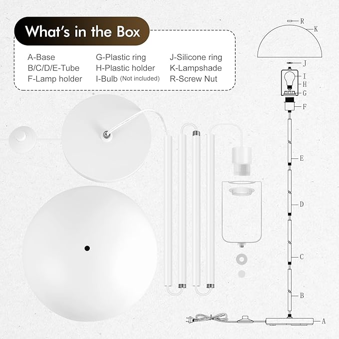 Floor Lamp, Industrial White Floor Lamps for Living Room, 65.6in Standing Lamp, Retro Mushroom Dome Shade, Whole Metal, E26 Socket, Mid Century Modern Floor Lamp for Bedroom/Office,No Bulb