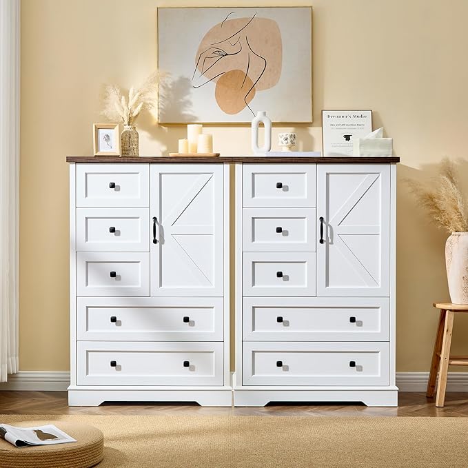 LIDYUK 5 Drawer White Dresser for Bedroom Farmhouse Dresser Chest of Drawers, 48" Tall Clothes Organizer with Storage Cabinet Wood Chest of Drawers for Bedroom, Living Room