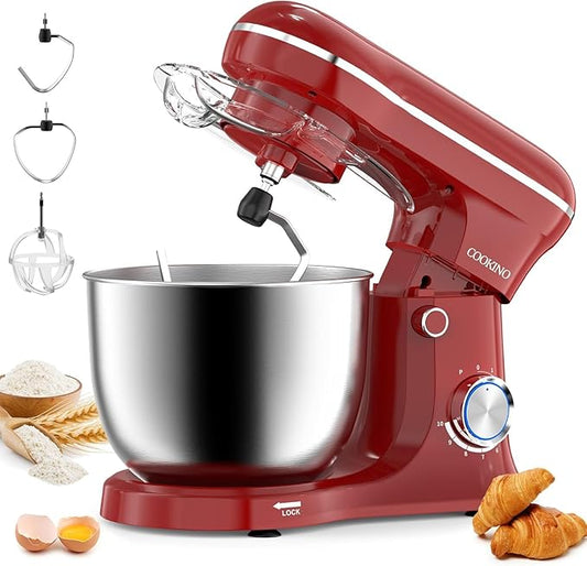 Electric Stand Mixer,10 Speeds 660W Tilt-Head Food Mixer, 3-IN-1 Kitchen Mixer for Daily Cooks with 6.5 QT Bowl,Dough Hook, Beater, Whisk (Empire Red)