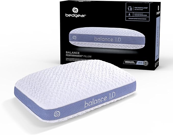 Bedgear Balance Performance Pillow – 1.0 - Moisture Wicking Bed Pillow for All Sleep Positions - Medium Firmness Bed Pillow - Washable Removable Cover – 20" W x 26" L x 5.25" H