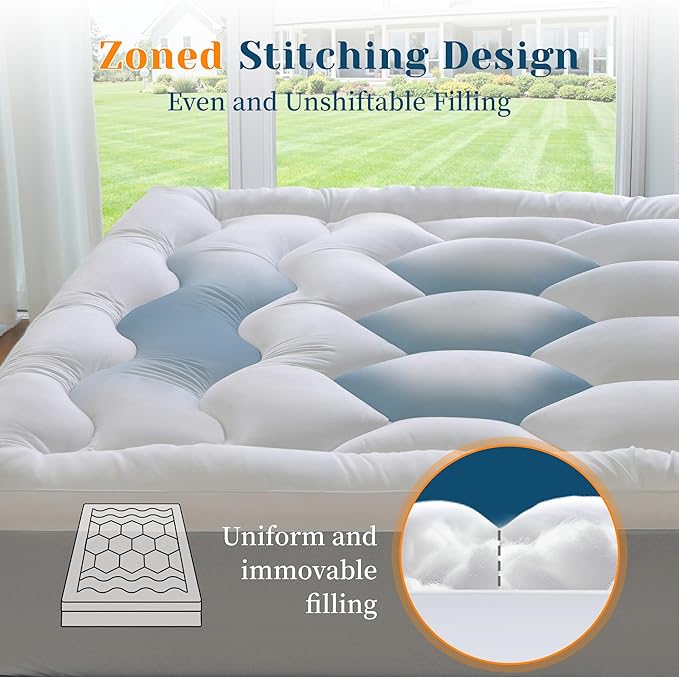 EnHomee Queen Mattress Topper Fluffy Extra Thick Soft 3 Inch Memory Foam Mattress Topper with 1000GSM Overfilled, Relief Back Pain, Breathable & Skin-Friendly, 8-21 in Deep Elastic Pocket