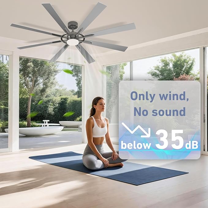 60 Inch Smart Ceiling Fan, Silver Indoor/Outdoor Ceiling Fans with Lights and Remote, Compatible with Alexa/Google/App, 3CCT Dimmable 6 Speeds Timing for Living Room Bedroom Patio