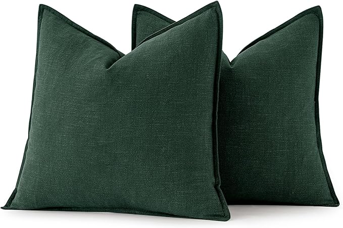 MIULEE Christmas Decorative Linen Pillow Covers 18x18 Inch Dark Green Boho Farmhouse Neutral Couch Throw Pillows for Bed Pack of 2 Accent Modern Pillowcase Sofa Livingroom Home Decor